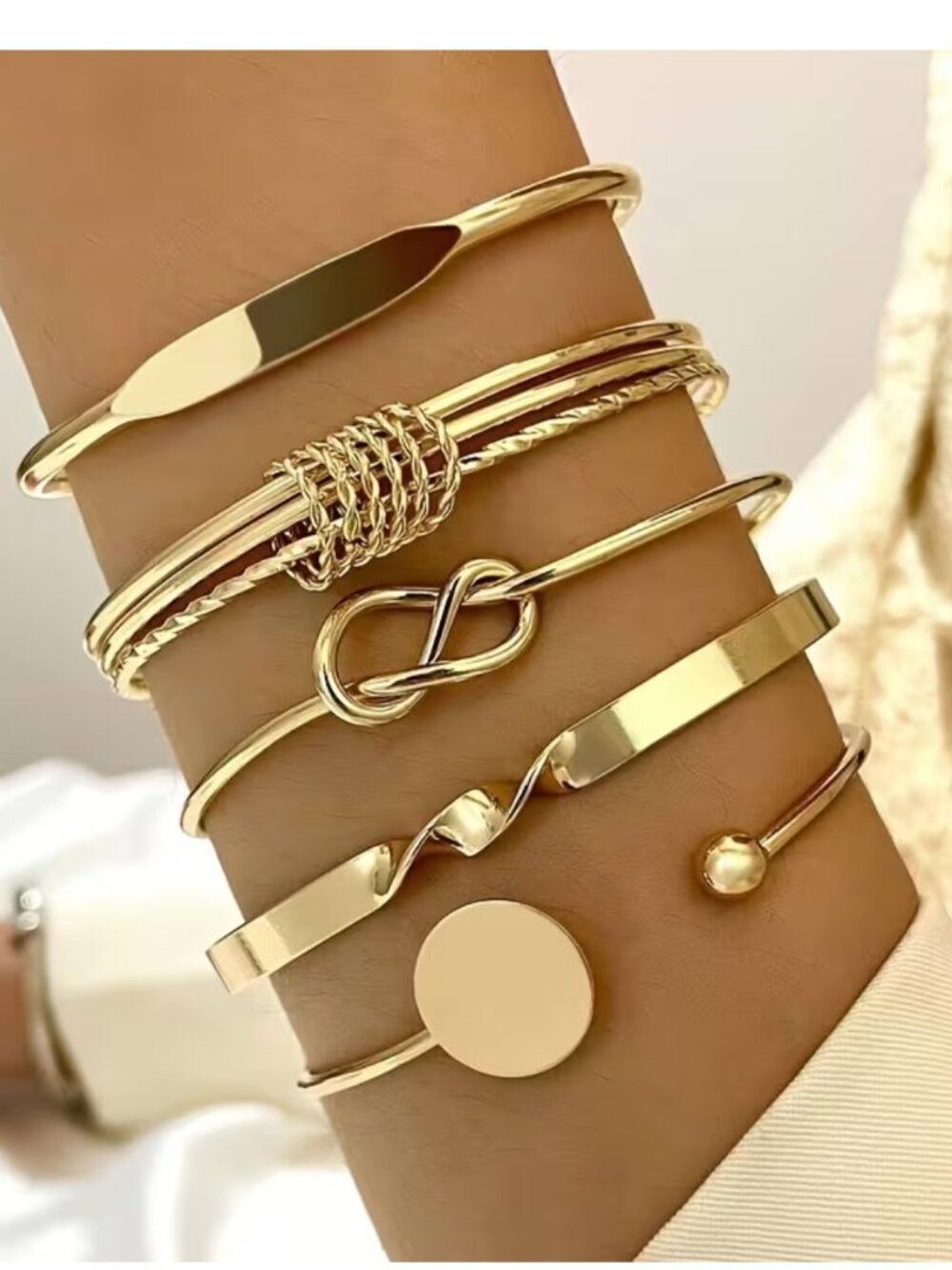 NWT Golden  Boho Bangle Set –5-Piece Minimalist Geometric Knot Bangles
